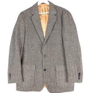 Lands End Blazer Mens 40 Long Brown Wool Herringbone Tweed Sport‎ Coat Jacket